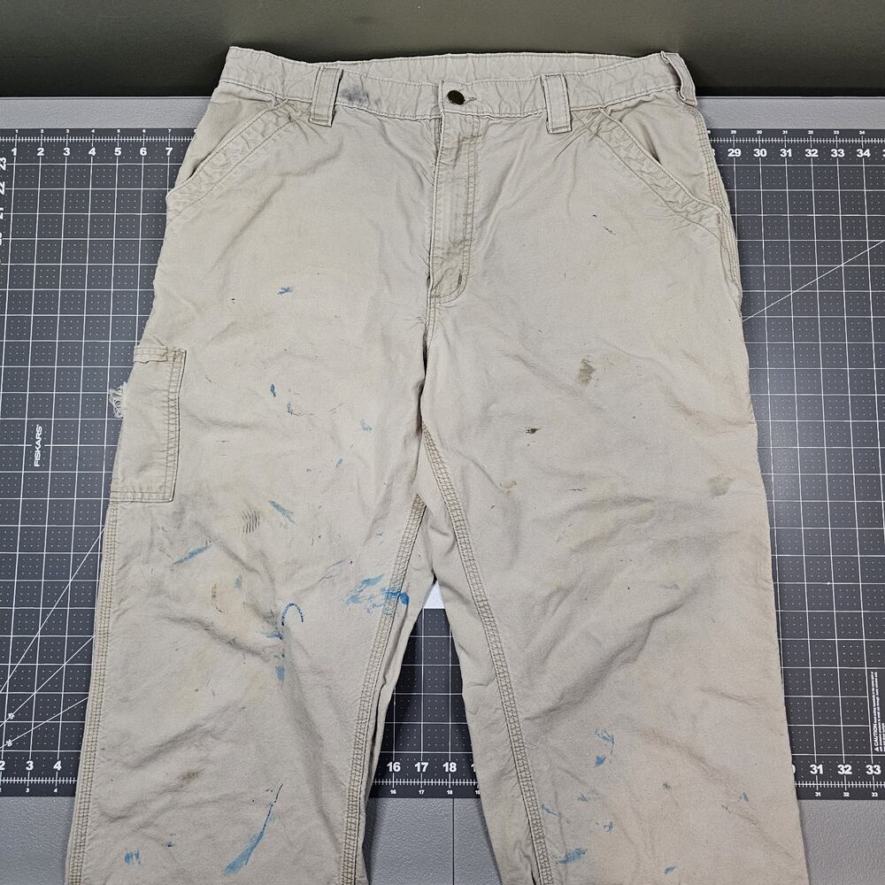 Carhartt B151 Pants Mens 38x32 Tan Carpenter Loose Canvas Skater Grunge Painted